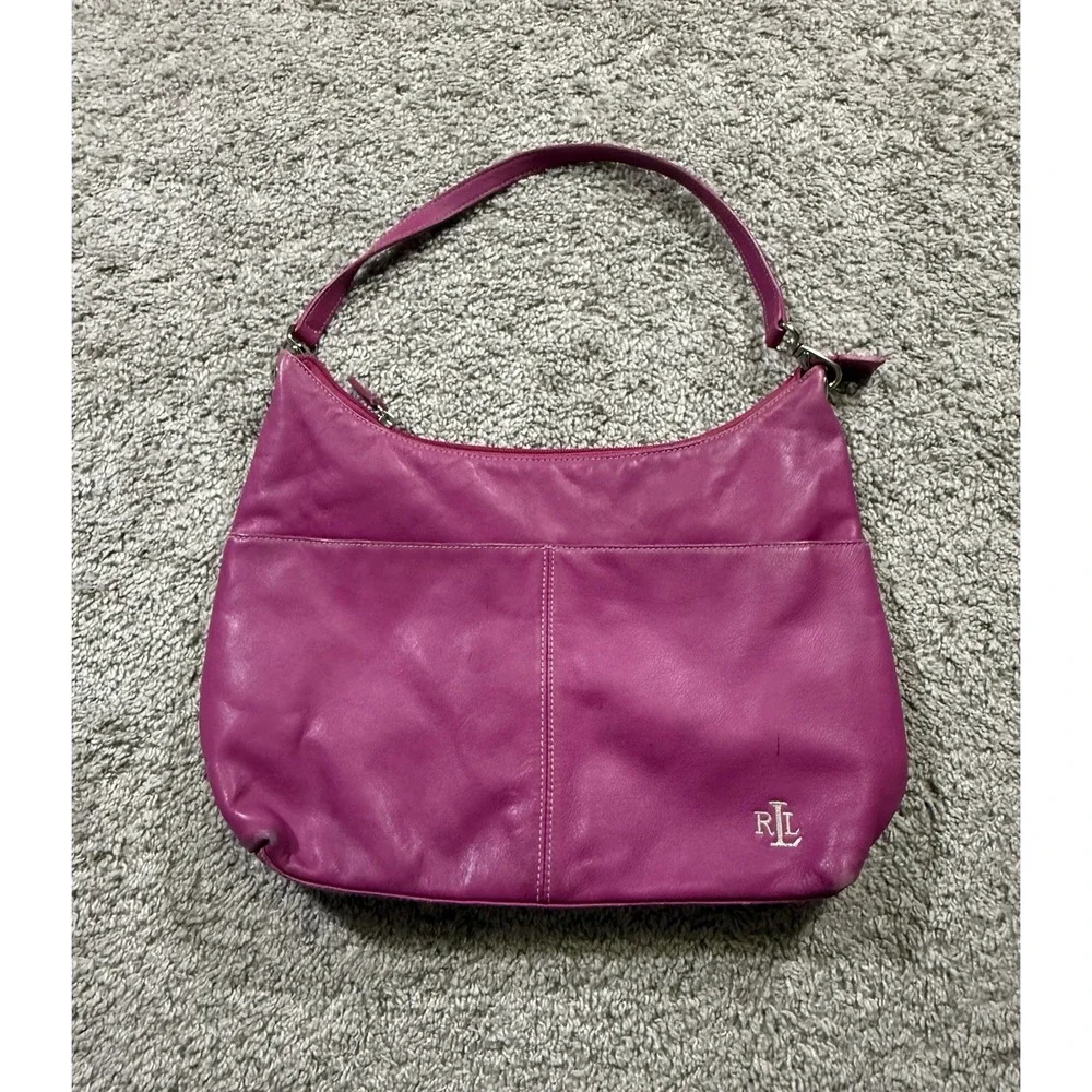 Lauren Ralph Lauren Fuchsia‎ Leather Hobo Shoulder Handbag Barbie Y2K Party Rich